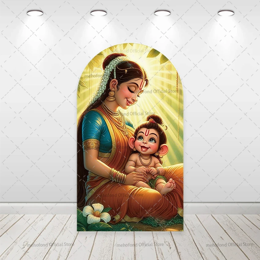 Mehofond Custom 2-Sided India Yashoda and Krishna Peacock Birthday Party Baby Shower Cover Chiara Arch Background Decor Backdrop