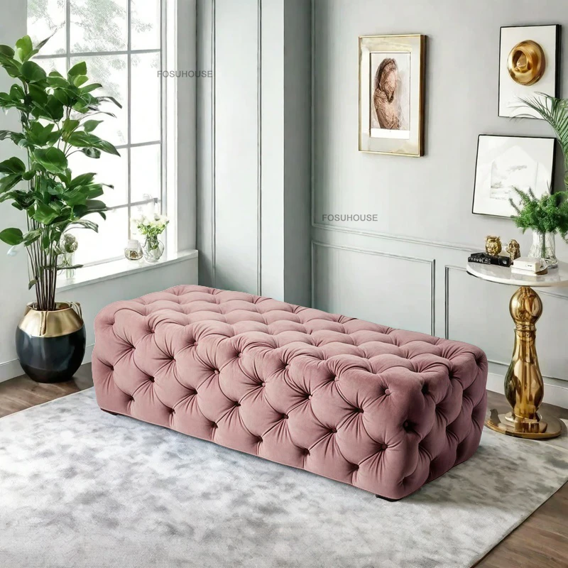 Leichtes, luxuriöses, langes Sofa, Schuhwechselhocker, Wohnzimmermöbel, Bekleidungsgeschäft, Schuhhocker, Schlafzimmer, Fußstütze, Bettende