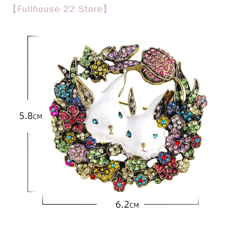 【MAX-22】Medieval Vintage Retro Literary Rabbit Brooch Heavy Work Full Of Rhinestones Little White Rabbit Brooch Coat Accessories
