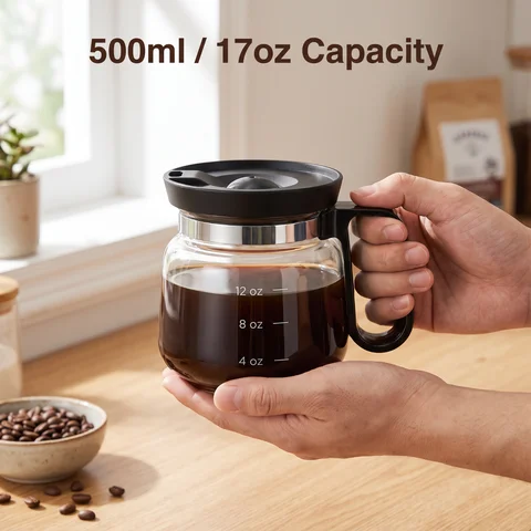 101M1 500ml Coffee Pot Shape Glass Mug 16oz Thick Heat Resistant Transparent Glass Cup With Straw Travel Lid Anti Spill For Hot Cold Coffee Tea Hot Chocolate Reusable Dishwasher Safe Great Gift For Coffee Lovers Colleagues Friends