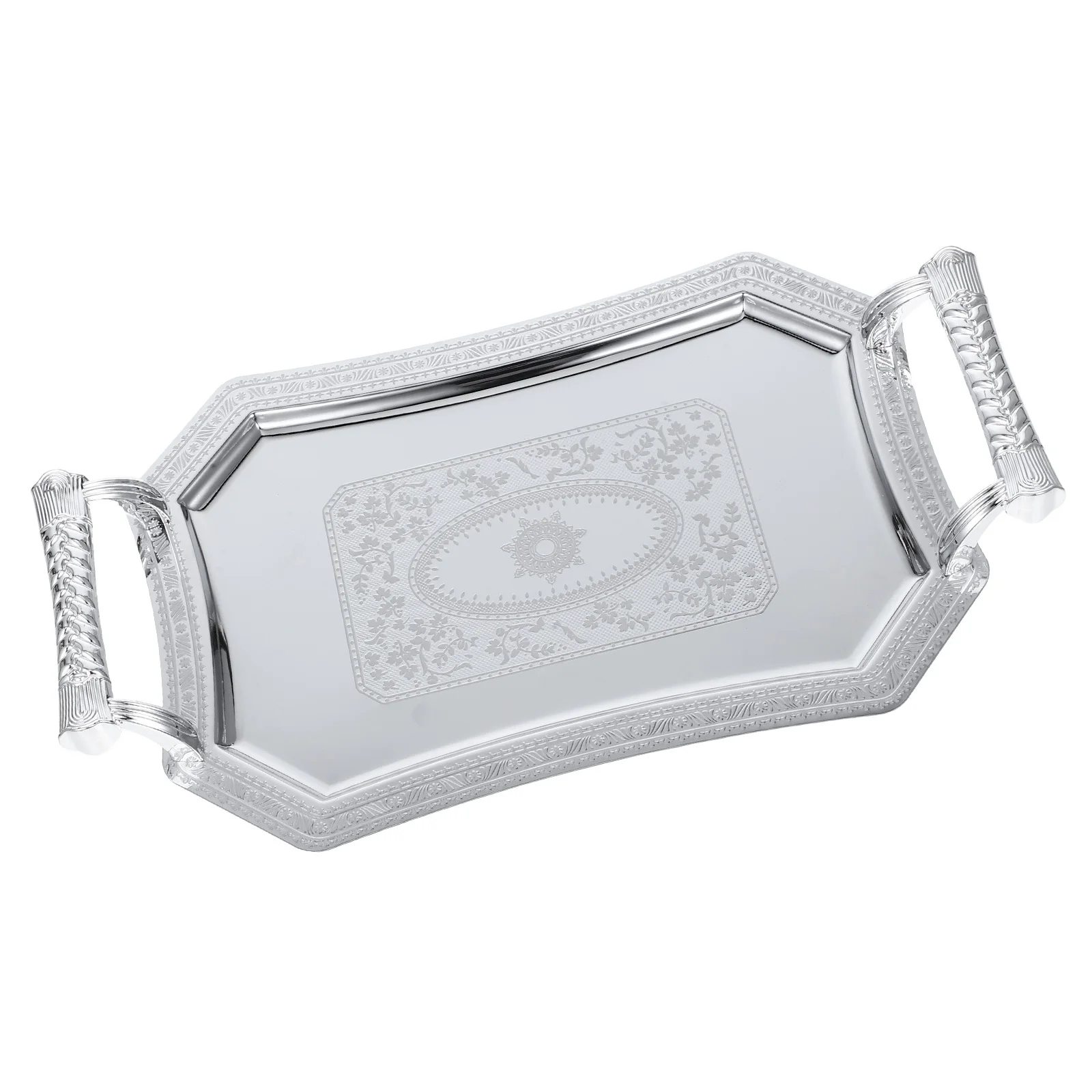 Rectangular Stainless Steel Serving Tray Metal Fruit Snack Tea Dish Elegant Large Capacity Stainless Steel Serving Tray