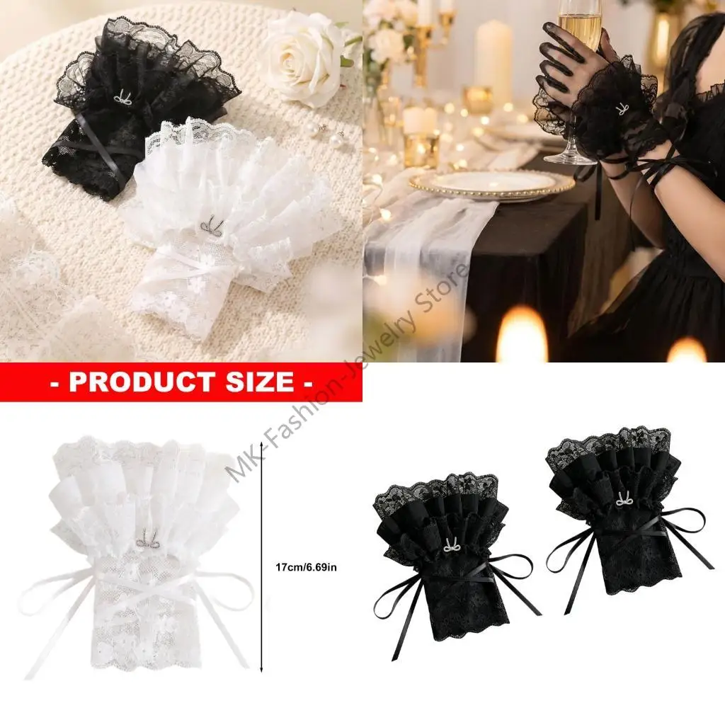 

Q6PF Stylish Floral Wrist Cuffs Lace Pattern Detail Nails Photography Accessories Lightweight Fabric
