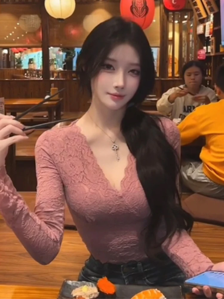 

Женский кружевной корректирующий костюм с V-образным вырезом, юбкой с высокой талией и длинными рукавами, осенне-зимний модный комплект, чистый, соблазнительный, сексуальный, с эффектом контроля живота