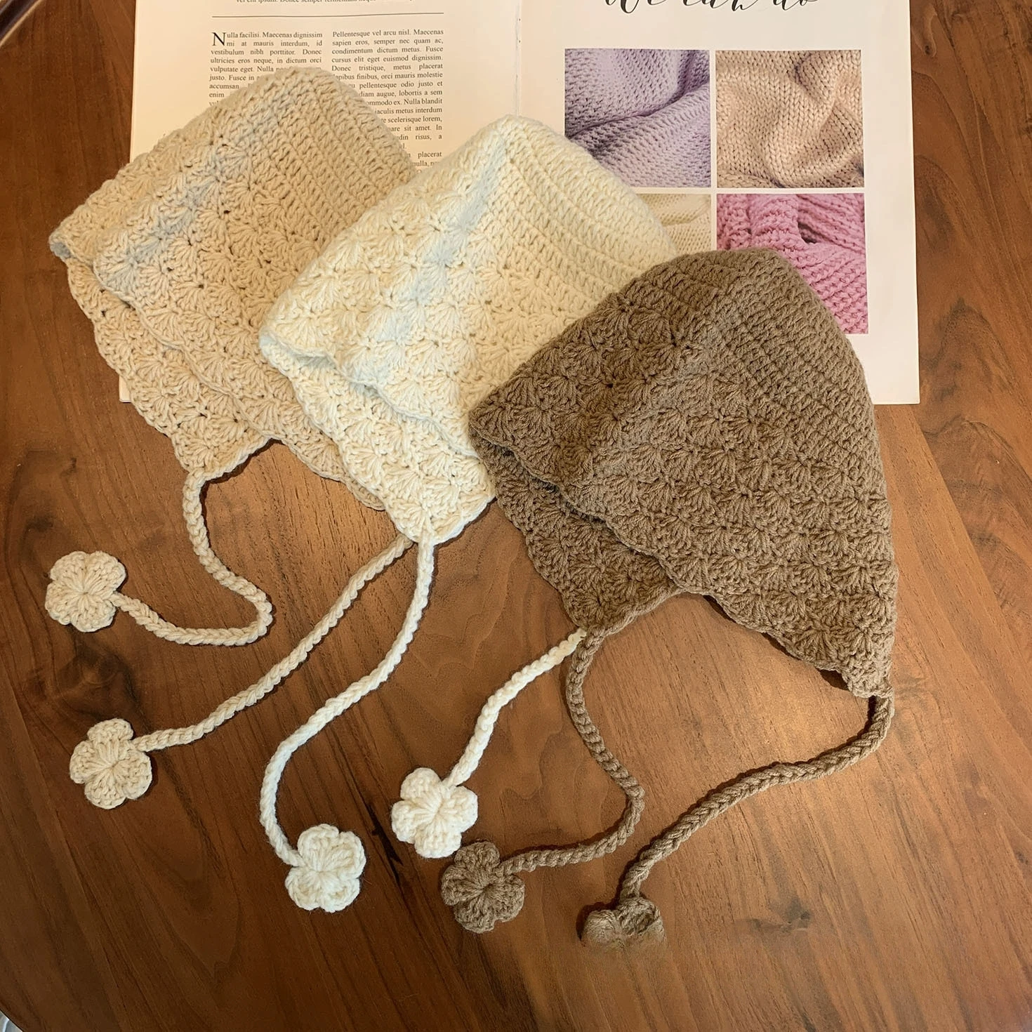 

Korean Style Lace Crochet Balaclava for Girls Handmade Warm Knit Hat for Baby Girls Children Bonnet Kids Lace Knit Balaclava