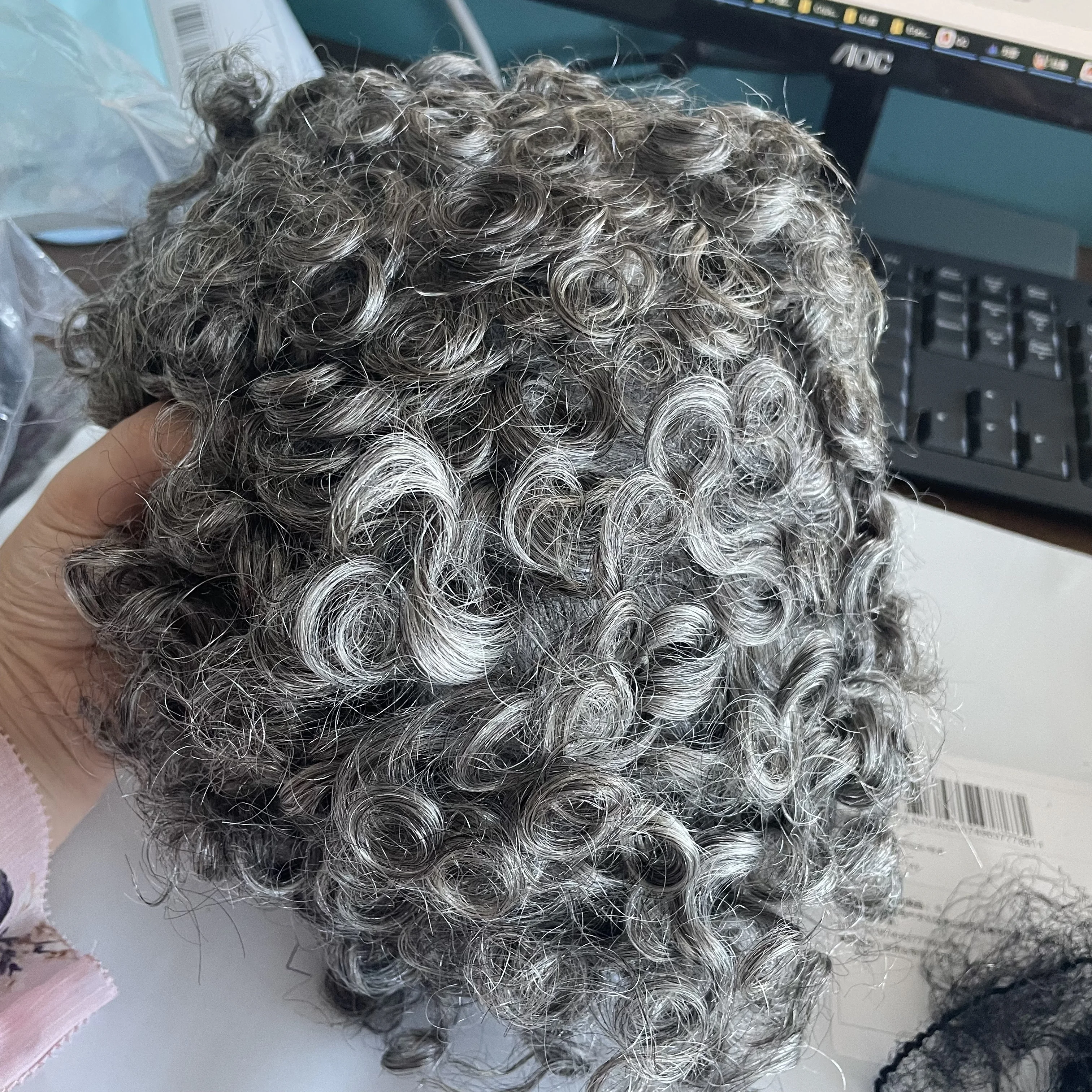 غير قابل للاكتشاف الدانتيل 18 مللي متر تصفيفة الشعر المجعد للرجال كامل السويسري الدانتيل بني داكن شقراء رمادي الشعر الاصطناعية 100% شعر الإنسان الرجال الباروكات #5