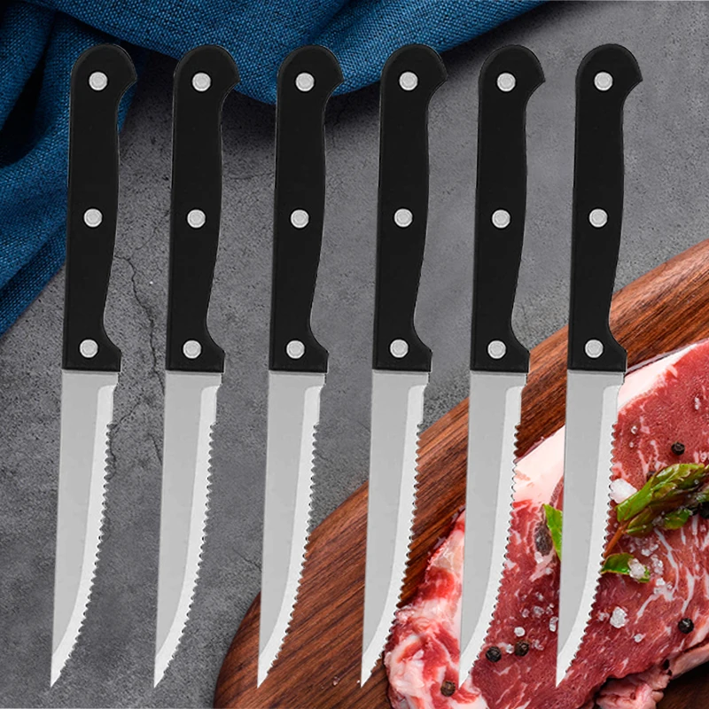 1~36pcs Steak Knife Set Stainless Steel Sharp Serrated Dinner Knives Household Western Steak Knife Plastic Handle Bread Knife