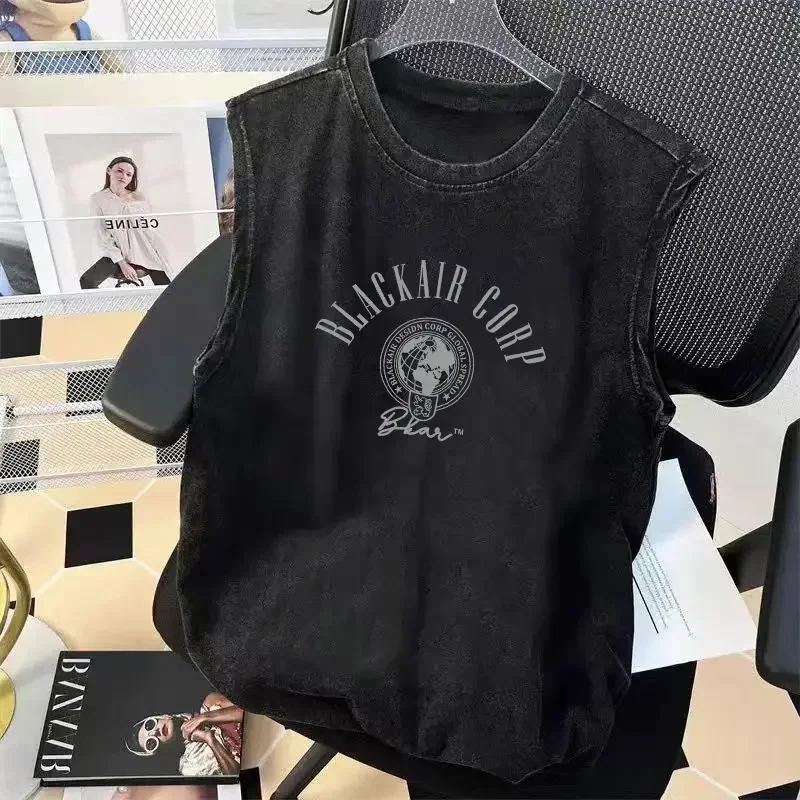 Street Cycling Vest Men's Vest Summer Sleeveless Tide Brand Washed Old Ruffian Handsome Trend American Niche Retro Pure Cotton