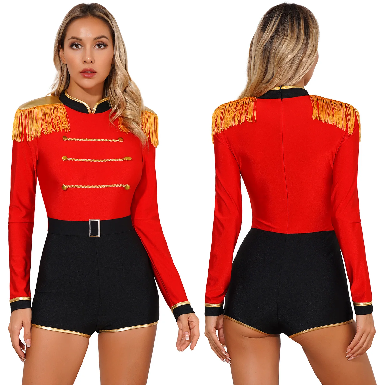 Women Circus Ringmaster Cosplay Costume Long Sleeve Fringe Bodysuit Dress Halloween Theme Party Carnival Performance Clothes