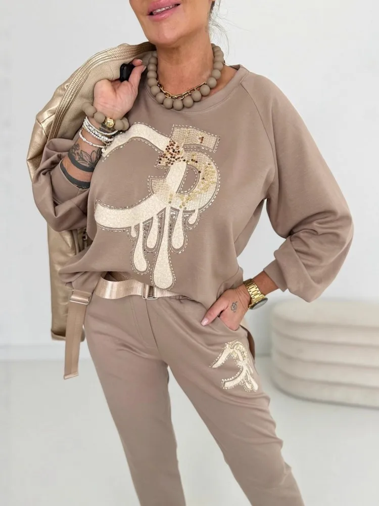 Set da donna da 2 pezzi 2025 Nuovo arrivo Autunno Inverno Set coordinati Set da due pezzi Top a maniche lunghe e pantaloni Abiti Abiti Abbigliamento