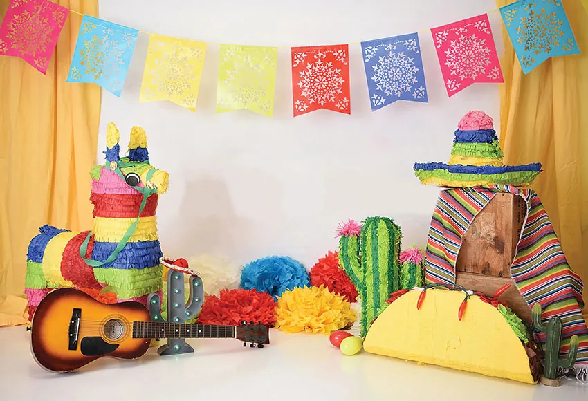 Mehofond Photography Background Mexican Fiesta Luau Cinco De Mayo Kids Birthday Party Cake Smash Decoratio Backdrop Photo Studio