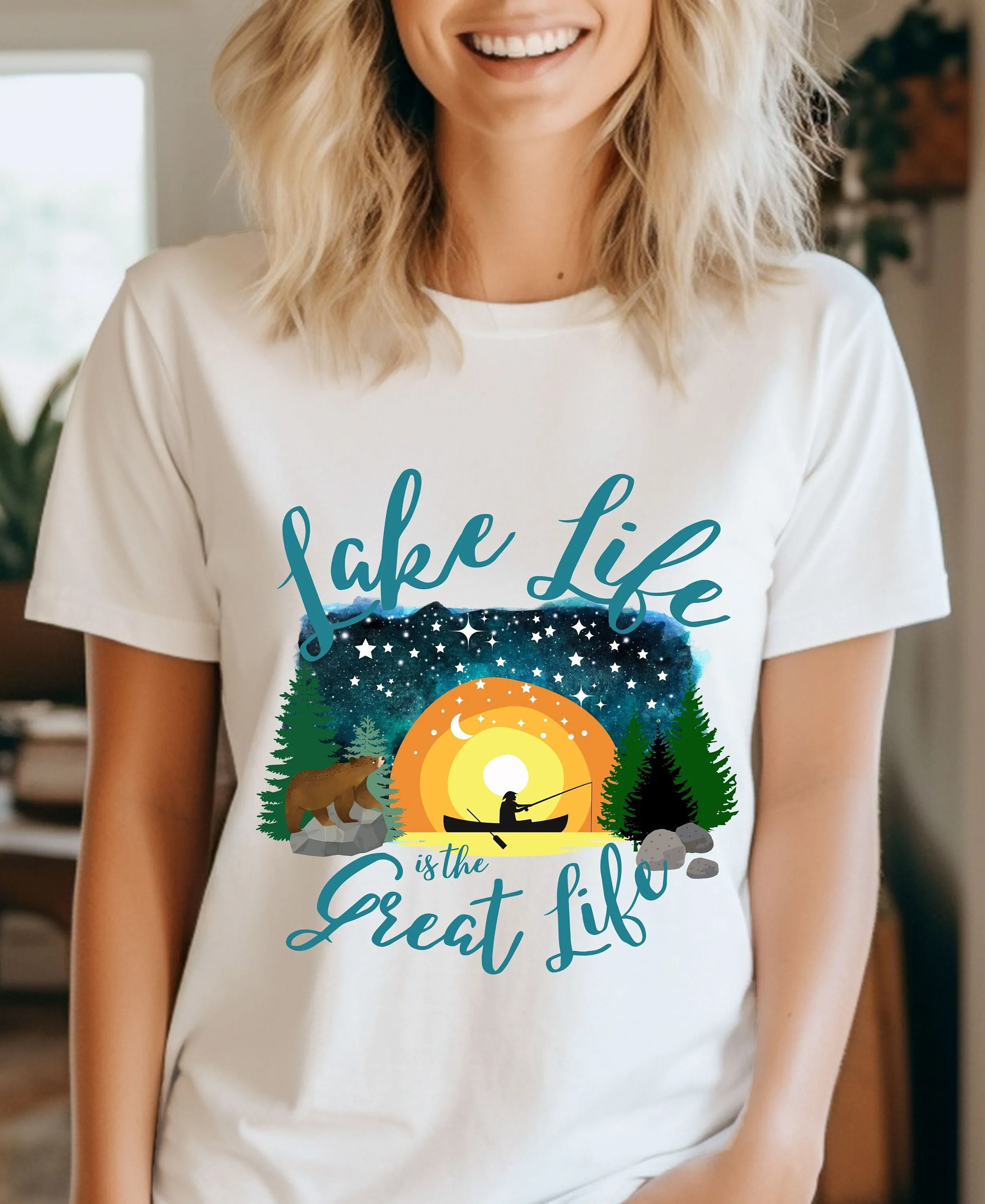 Lake Life T Shirt Keepin It Reel Fishing Camping Hiking Mountain Vacation Summer Swim