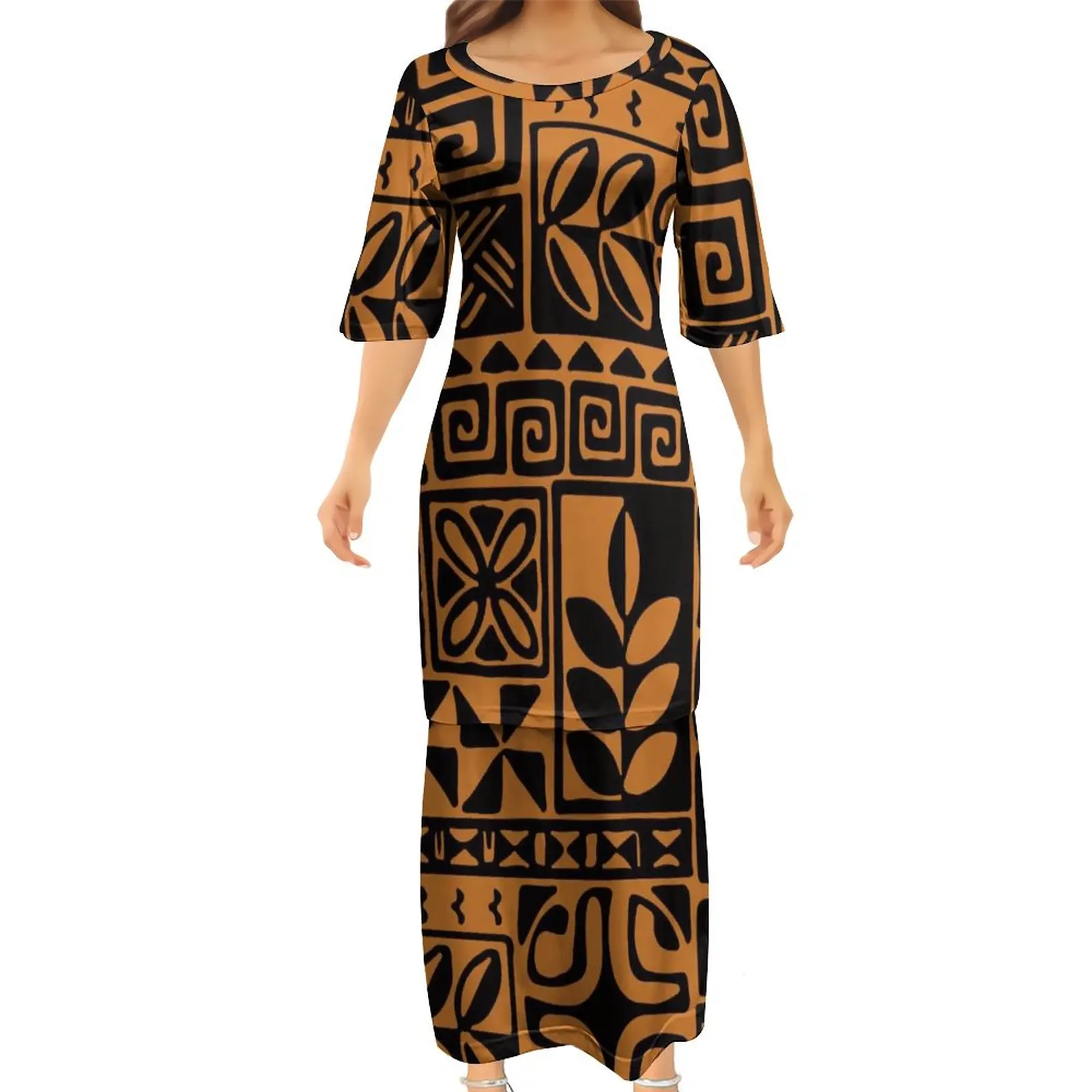 Pacific Island Clothing Summer Crewneck Full Skirt Polynesia Puletasi Custom Vintage Art Dress High Quality Suit Skirt