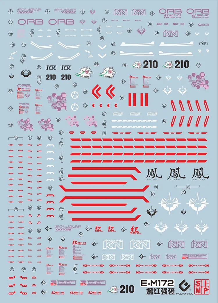 EVO E-M172 High Precision Fluorescent Waterslide Decals For MG 1/100 MBF-02 Phoenix Strike Rouge RM Ver Mecha Model Hobby DIY