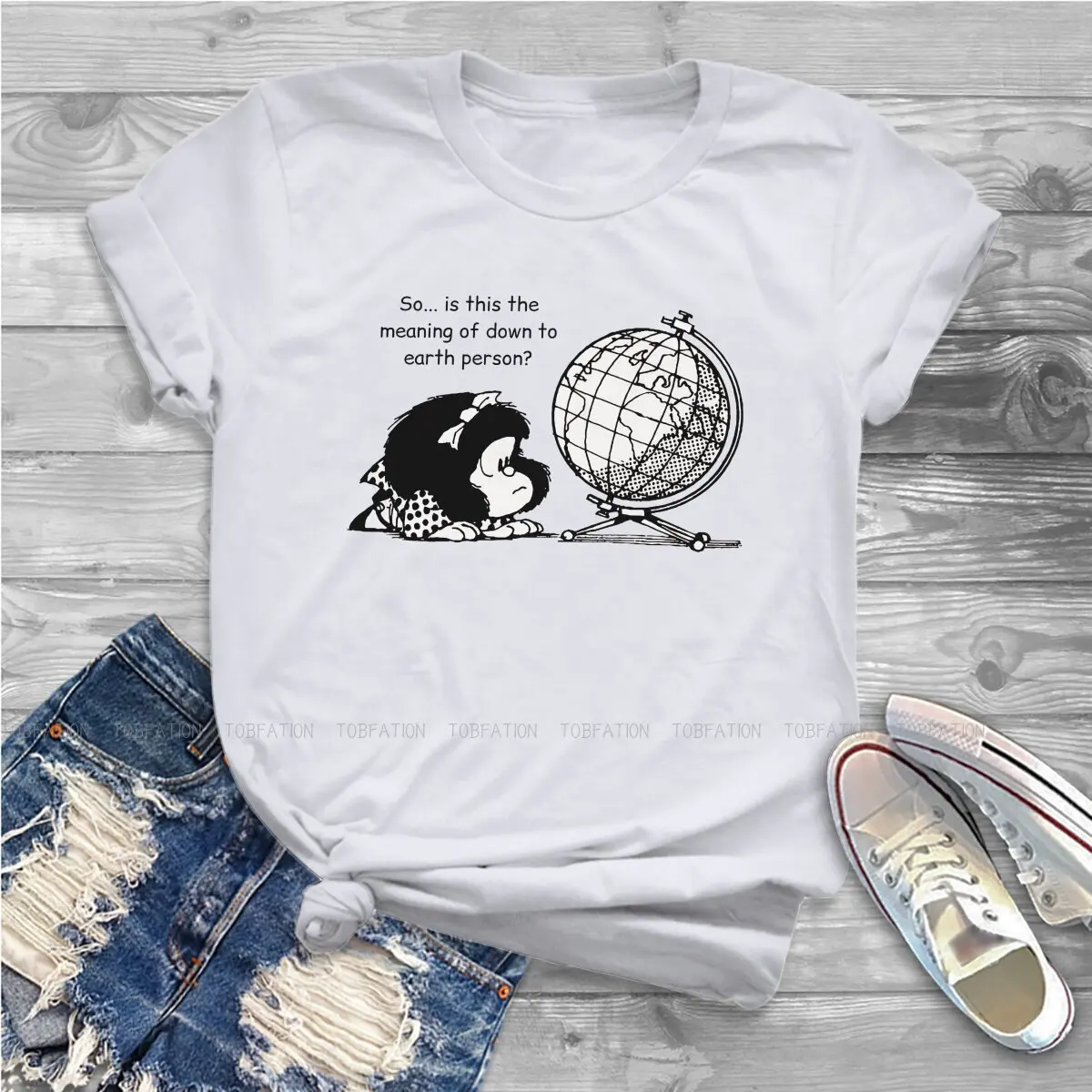 Down to Earth Sweet Women T-Shirt Mafada Comics Cartoon 5XL Blusas 100% Cotton Casual Short Sleeve Tops