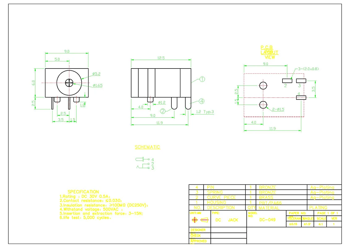5PCS DC-049 DC jack plug laptop power 2 PINS Outer diameter 3.8mm dc jack for laptops