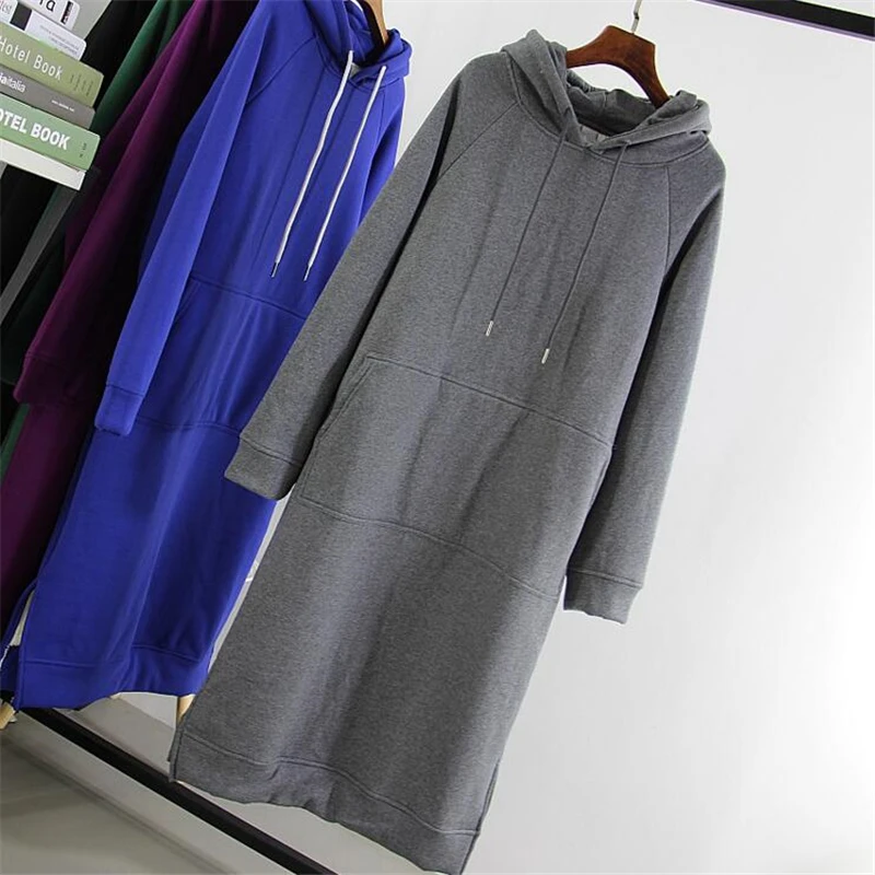 Women dress 2024 Autumn Winter Warm Thicken Female Wool Blends Long Loose Casual Hooded Imitation Lamb Fleece Women Dresses