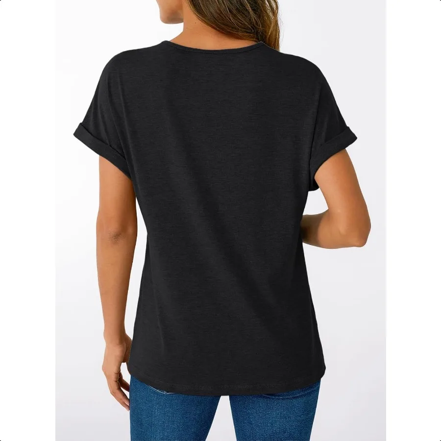 AUTOMET Koszulki damskie z krótkim rękawem i dekoltem w szpic Letnie, codzienne, suche topy z krótkim rękawem