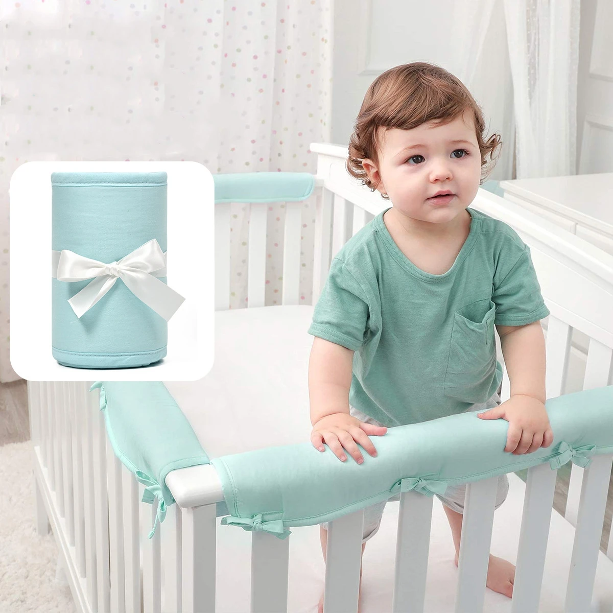 

Ins 3-piece set baby guardrail soft bag, children's anti-collision strip, solid color bubble velvet material, split bed surround