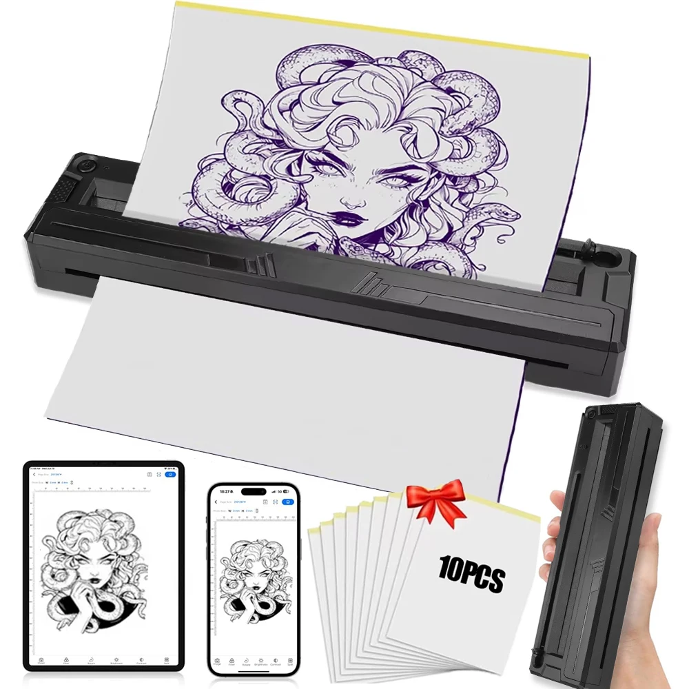 

Wireless Tattoo Printer Bluetooth Portable Tattoo Transfer Machine Stencil Thermal Printer with 10pcs Transfer Paper Printer