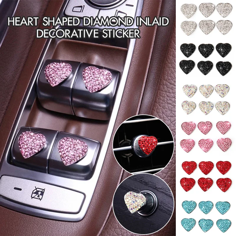 6pcs Diamond-studded Peach Car Decoration Stickers Shiny Rhinestones Seamless Stickers Ladies Car Creative Interior Modification