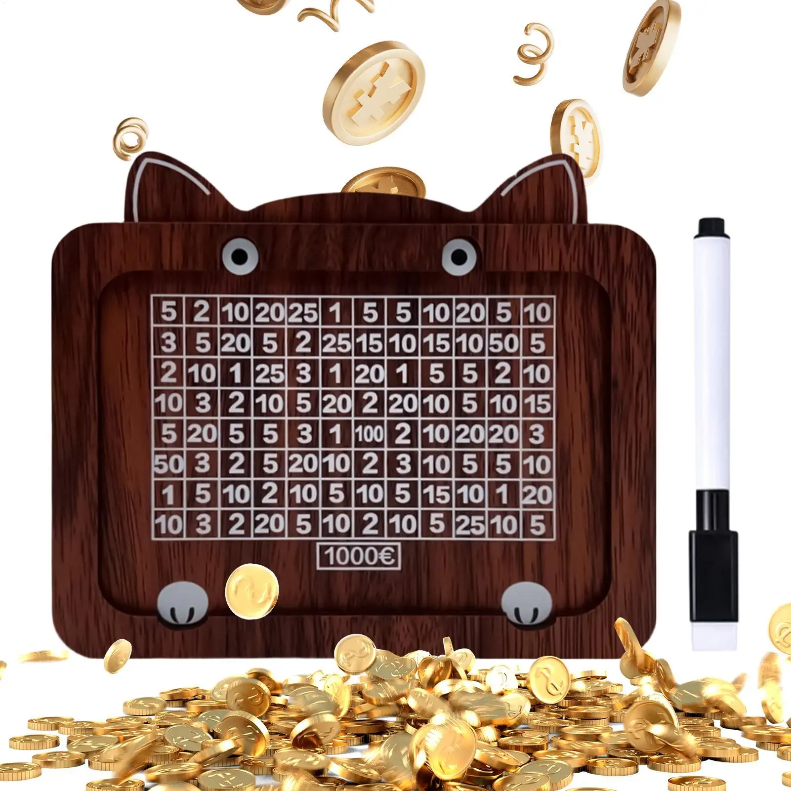 Cash wooden savings box Money Challenge Box Retro Cat Theme Cute Saving Challenge Coin Bank Wooden cat Bank Money Vault Savings