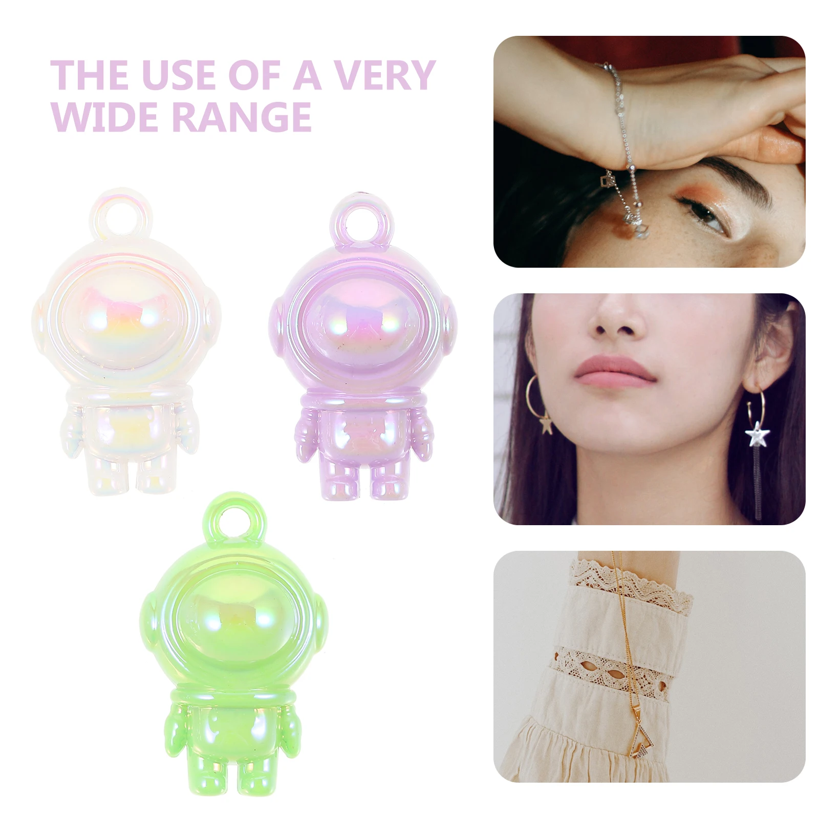 

30pcs Pendant Keychain White Green Purple Astronaut Charms DIY Bracelet Accessories Necklace naments Acrylic Decorations