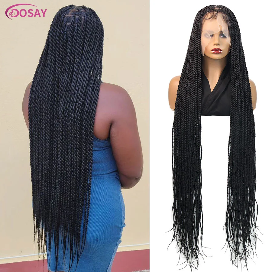 Long 40'' Synthetic Full Lace Twist Braided Wigs For Black Women Goddess Knotless Box Braids Wig With Baby Hair Senegalese Twist