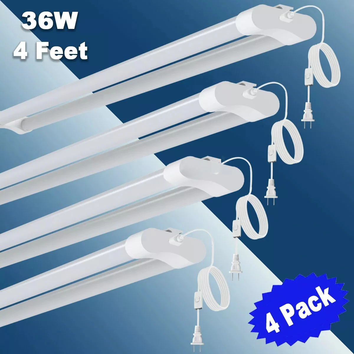 US- 4 Pack 36W Double Tube Light Fixture LED Shop Light for Garage Daylight 6000K