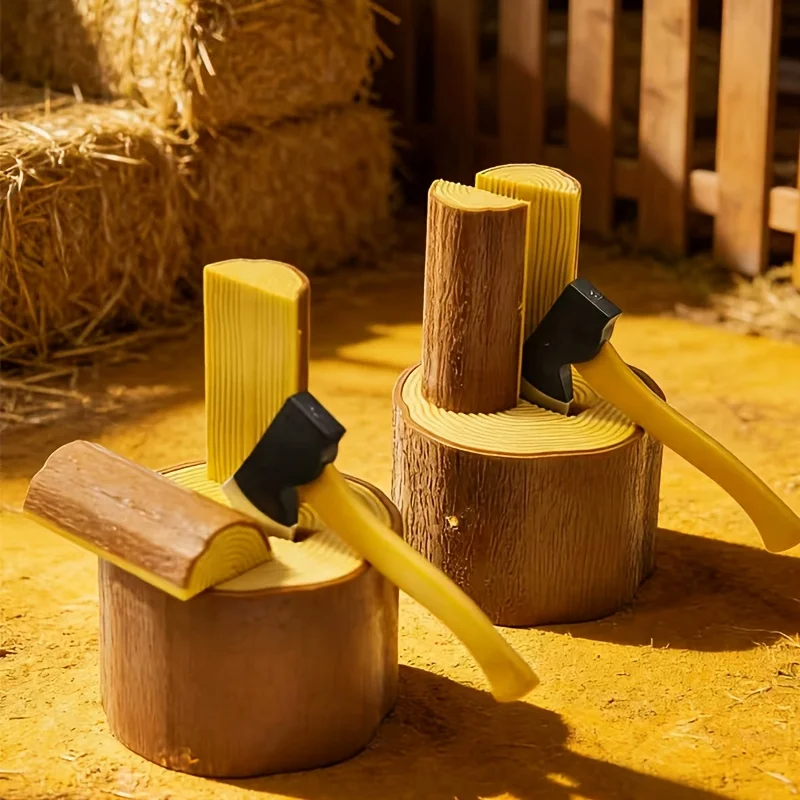Miniature axe chopping scene, used for doll house kitchen decoration, doll house farm decoration, realistic log stump decoration