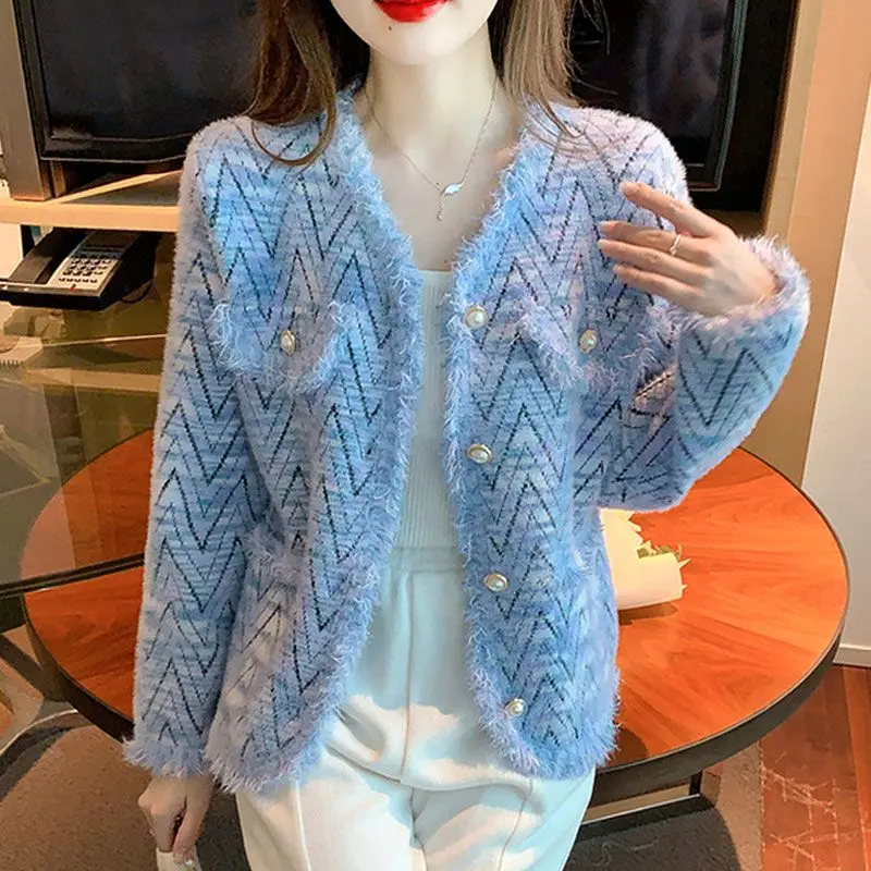 

Elegant Fashion Geometric Button Cardigan for Female 2023 New Korean Tassel Spliced Knitted Coat Autumn Winter Women's Clothing