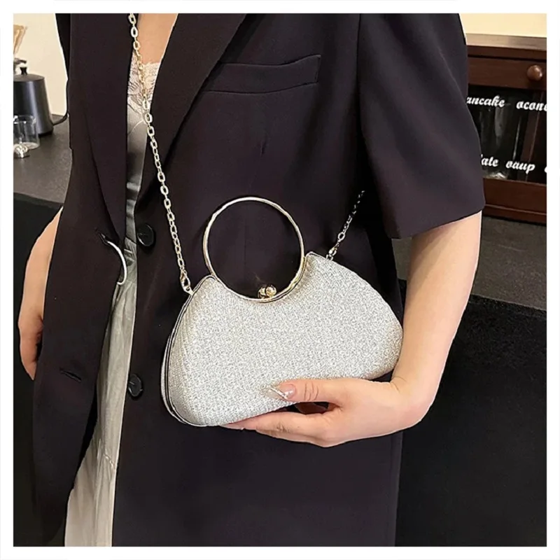 1Pcs Wedding Bridal Beaded Women Evening Bag Chain Shoulder Handbags Elegant Rhinestones Clutch Egg Shape Evening Bag