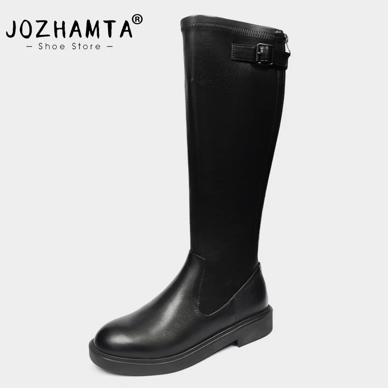 

JOZHAMTA Size 34-40 Knee Boots Women Genuine Leather Casual Low Heels Shoes Woman Winter 2023 Platform Boot Elastic Long Boots