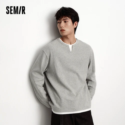 Imagen 2 del producto Semir-Camiseta de manga larga para hombre, Top holgado con textura de gofre, color block, aspecto en capas, ropa de calle informal de otoño 2025