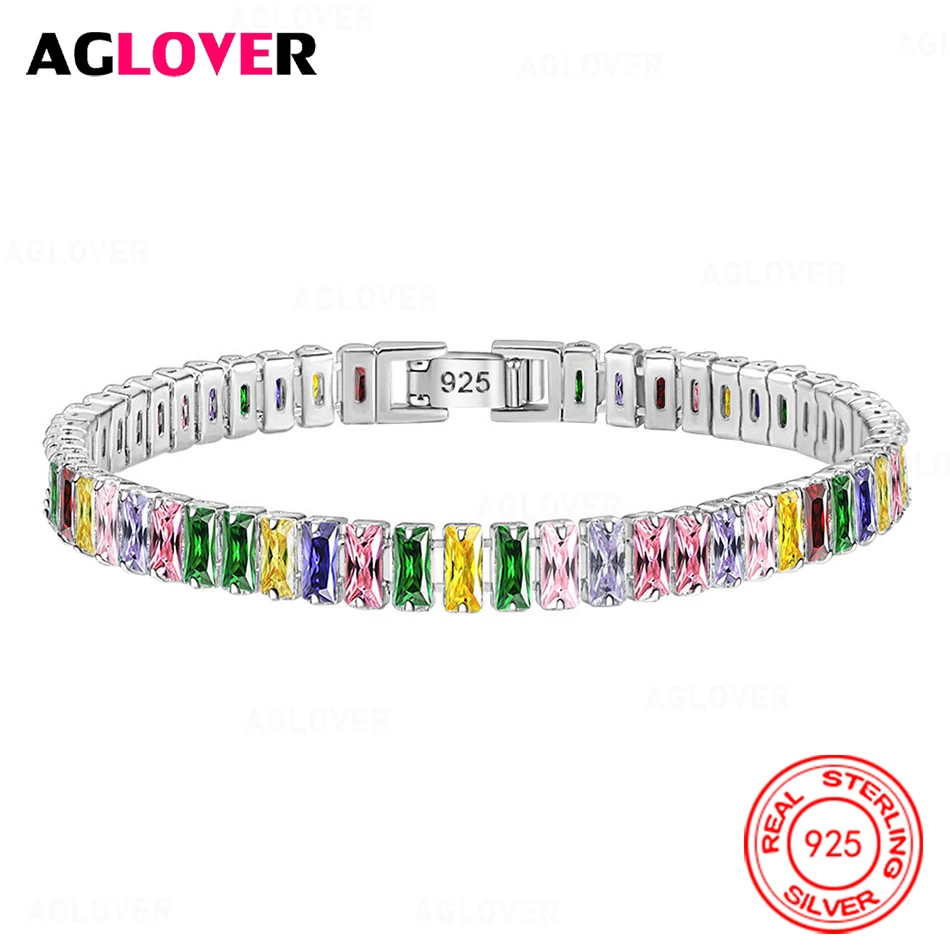

AGLOVER 925 Sterling Silver Colored Zircon Bracelet Women's Exquisite and Elegant Engagement Jewelry