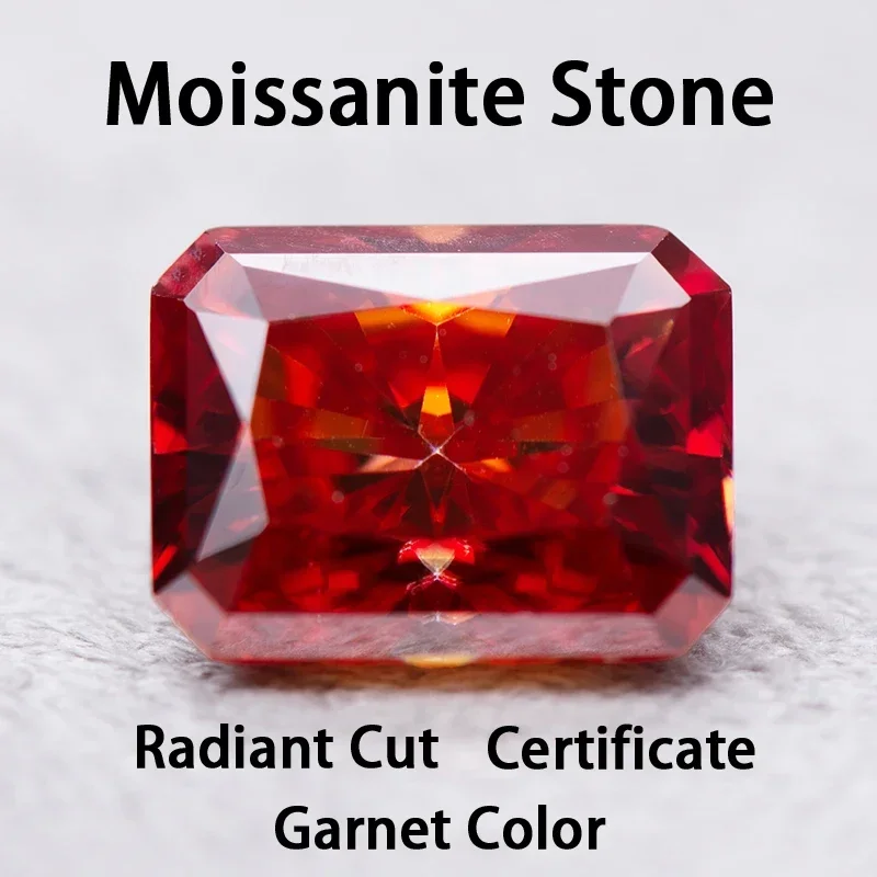 

Moissanite Stone Garnet Radiant Cut Charms Gemstone DIY Advanced Jewelry Rings Earrings Making With Certificate