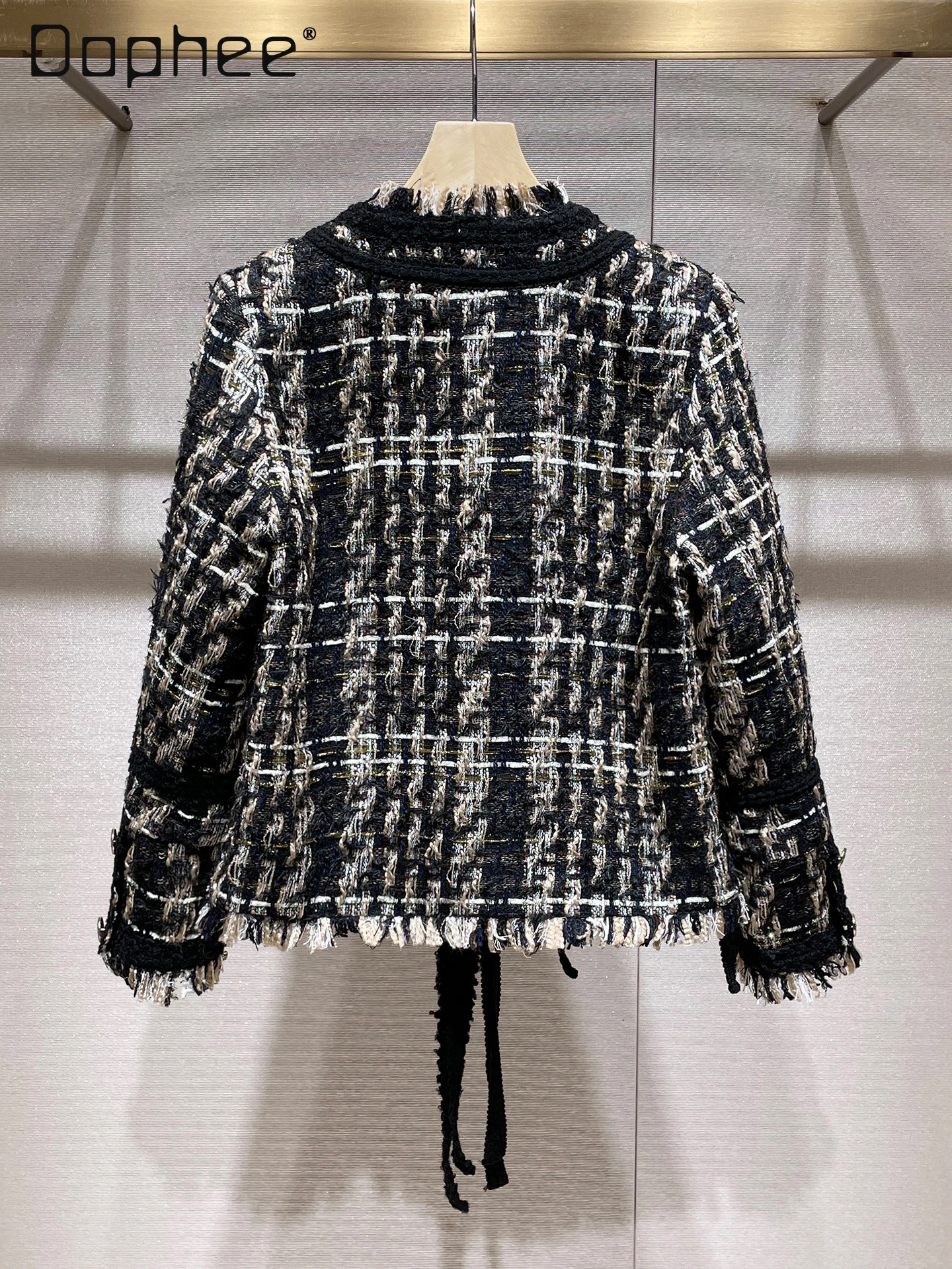 شرابة منقوشة معطف تويد خريف شتاء جديد الراقية خمر المنسوجة المرقعة اللون النمط الفرنسي معطف اجتماعي أنيق للنساء #2