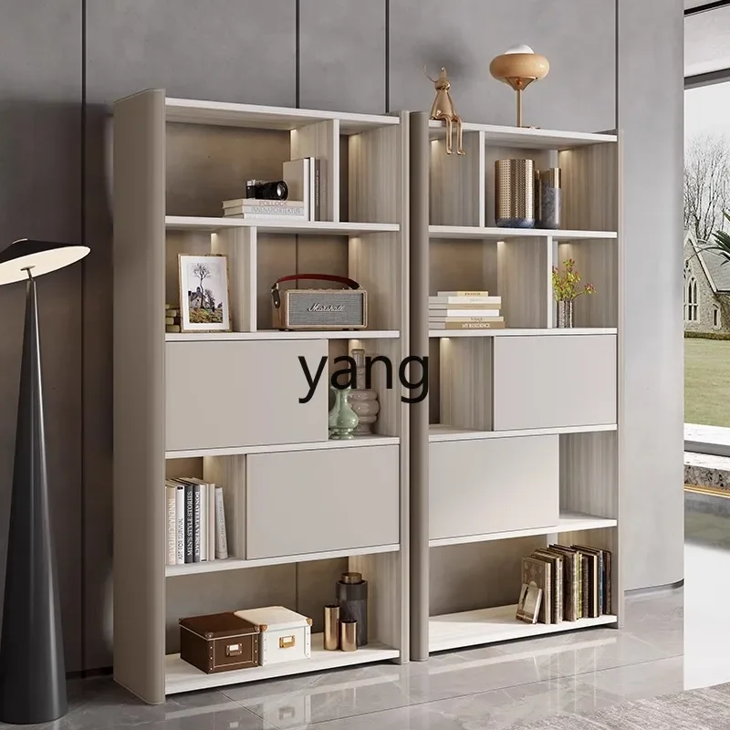 lmm  Italian Minimalist Bookshelf Modern Home Saddle Leather Bookcase Figurine Display Cabinet