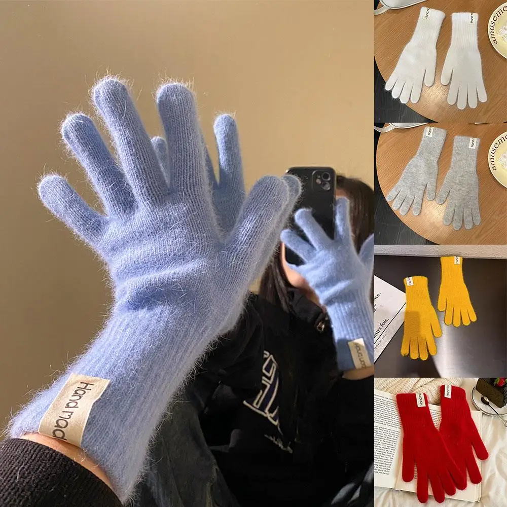 Winter Women Wool Gloves Knitted Full Finger Extended Long Gloves Wool Touchscreen Mittens Thick Warm Cycling Anti Cold Gloves