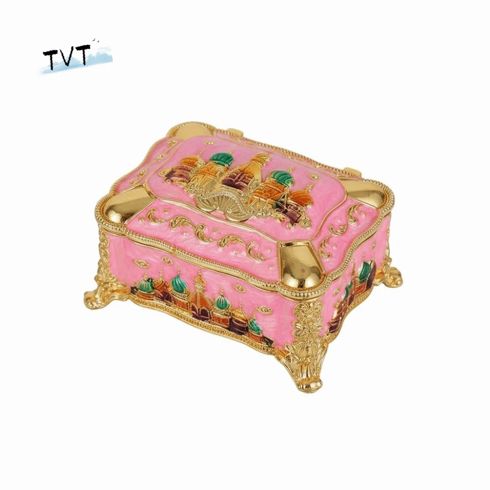 

Mini Portable Jewelry Storage Box Enamel Alloy Retro Creative Ring Storage Jar Colorful Princess Embossed Castle Dresser Display