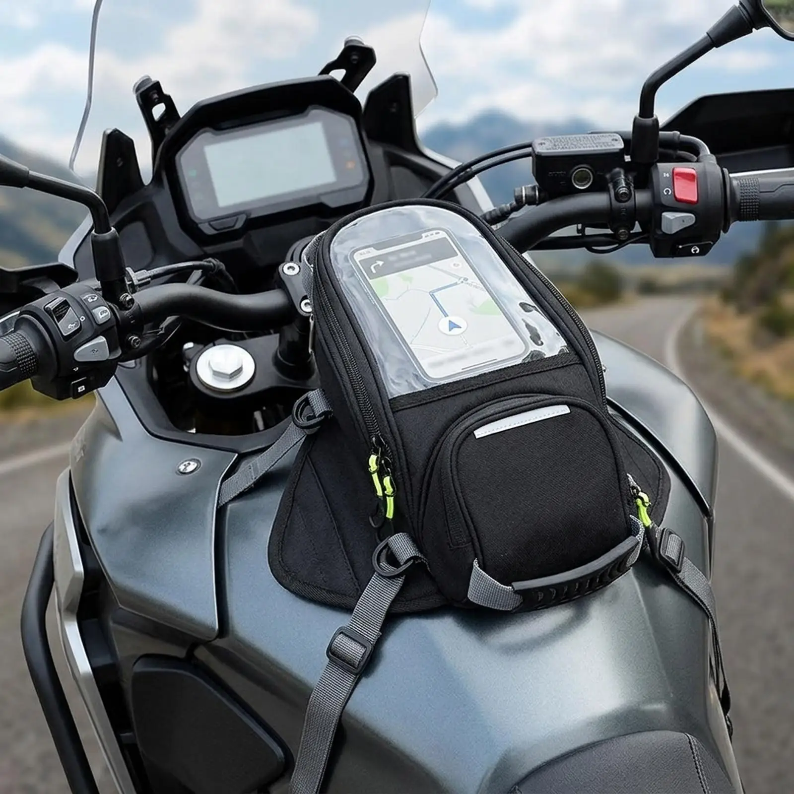 

Motorcycle Tank Bag Gas Tank Pouch Scratch Resistant Easy to Install Luggage Storage for Outdoor Cycling Mountain Trails