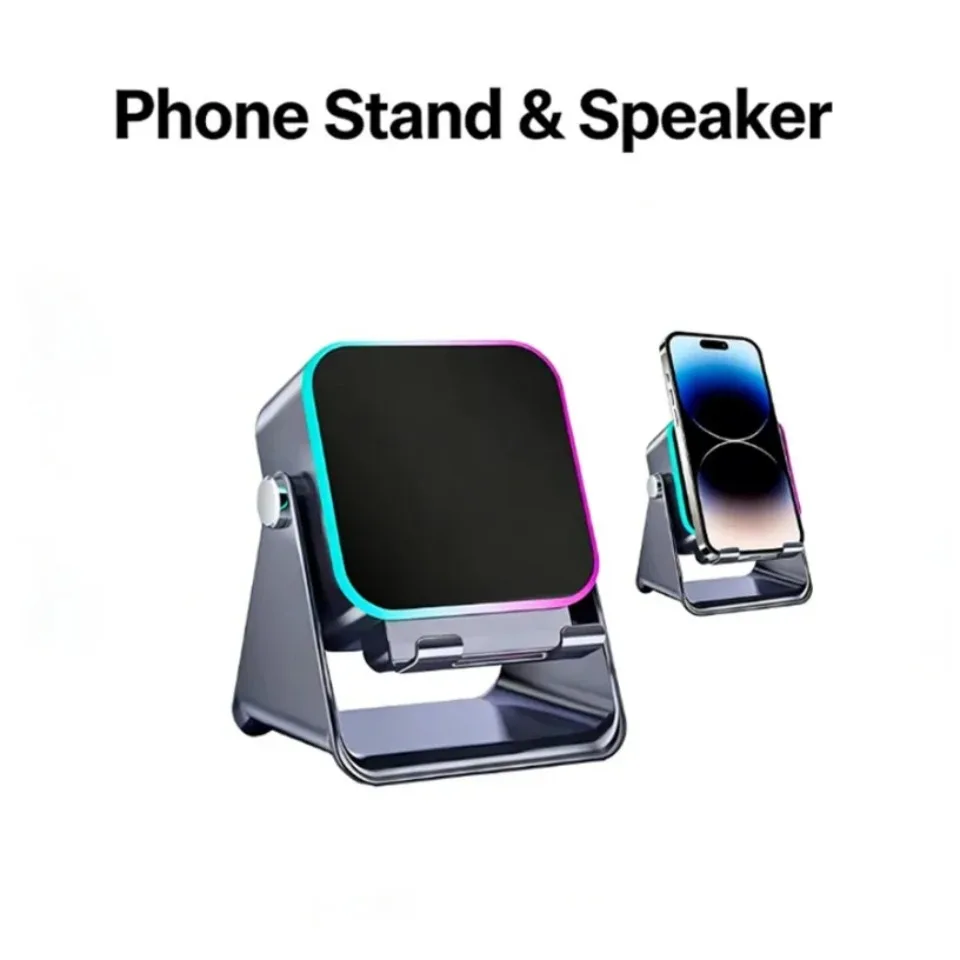 

Multifunctional Induction Heavy Bass Bluetooth Speaker Phone Stand RGB Light Adjustable Desktop Holder for iPhone Android