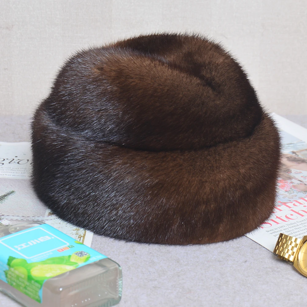 Men Real Mink Fur Caps Winter Fur Hat Real Marten Fur Hat Warm Russian Popular Earmuffs Beanies Real Mink Fur Cap For Men