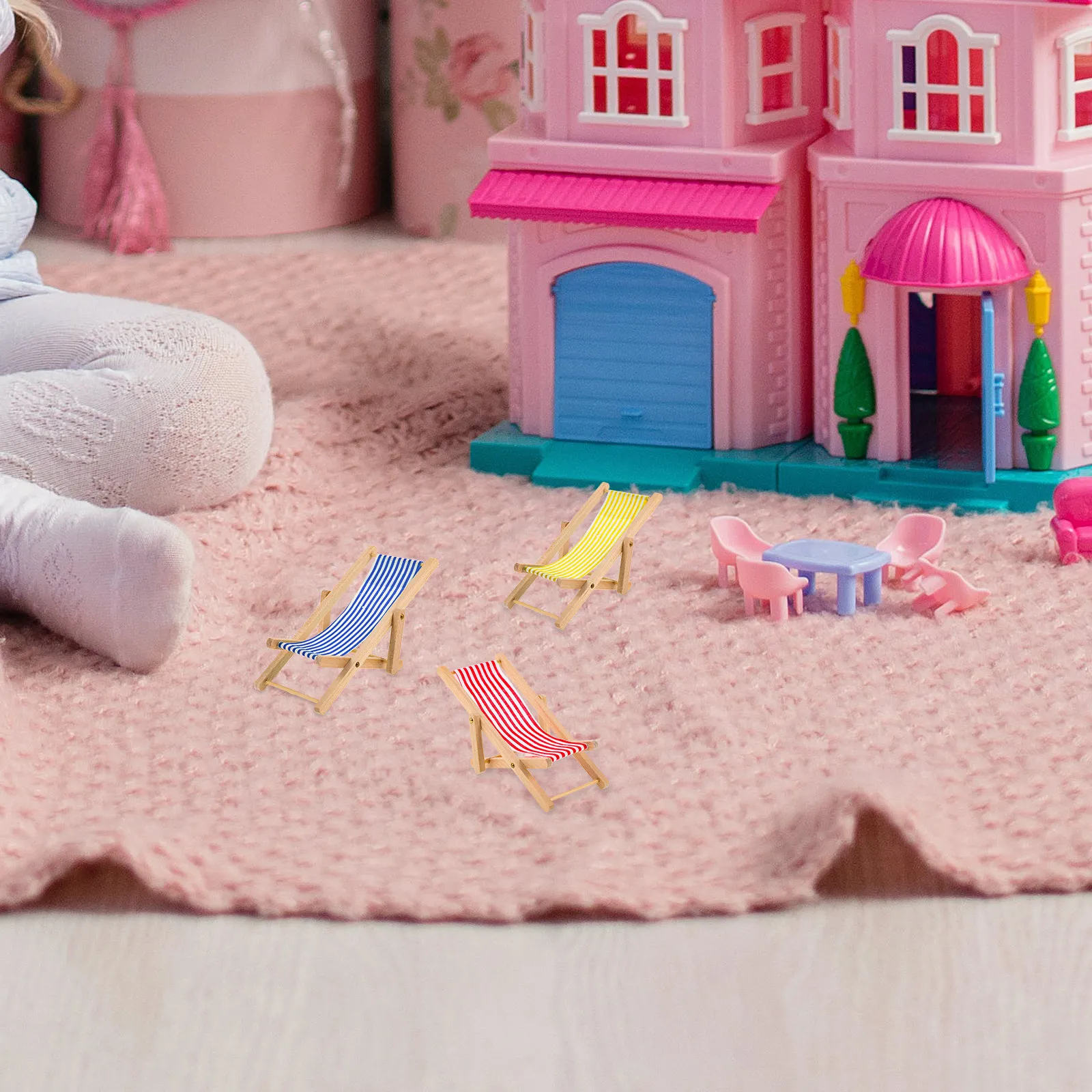 

6Pcs Mini House Beach Chair Folding Simulated Lounge Decoration Micro Landscape Ornament for Dollhouse Accessories Furniture