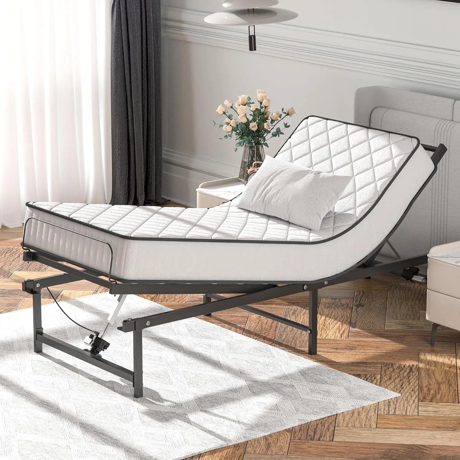 Adjustable Bed Frame Twin XL Size Electric Adjustable Bed Base with Head and Foot Incline Low-Noise Motor and Remote Control