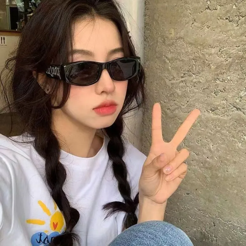 Gafas de sol de moda de ángeles para hombre, montura negra con letras, palma, tendencia Hip-hop, marca de alta gama, gafas de sol de estiramiento facial