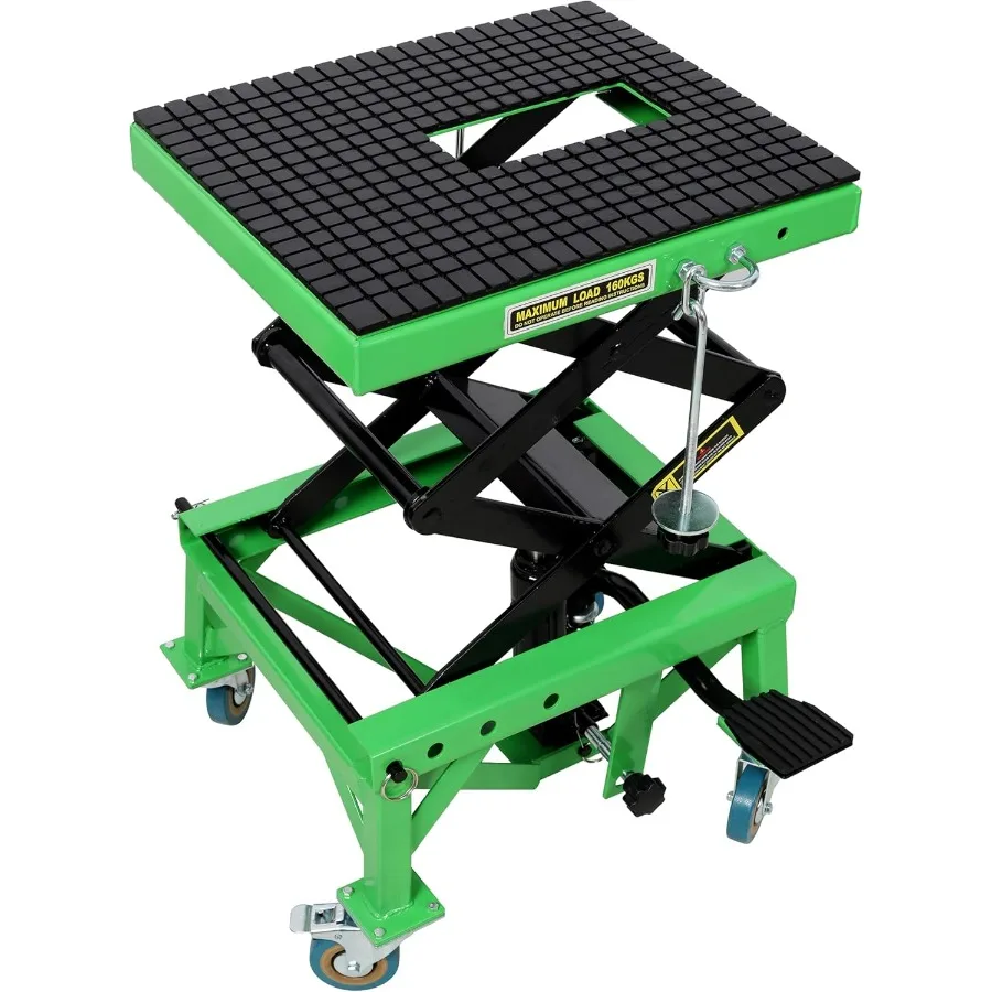 

350 Lbs Motorcycle Lift Jack Hydraulic Scissor Lift Table Cart with NonSlip Deck JHooks FootOperated Motorcycle Jack Stand with