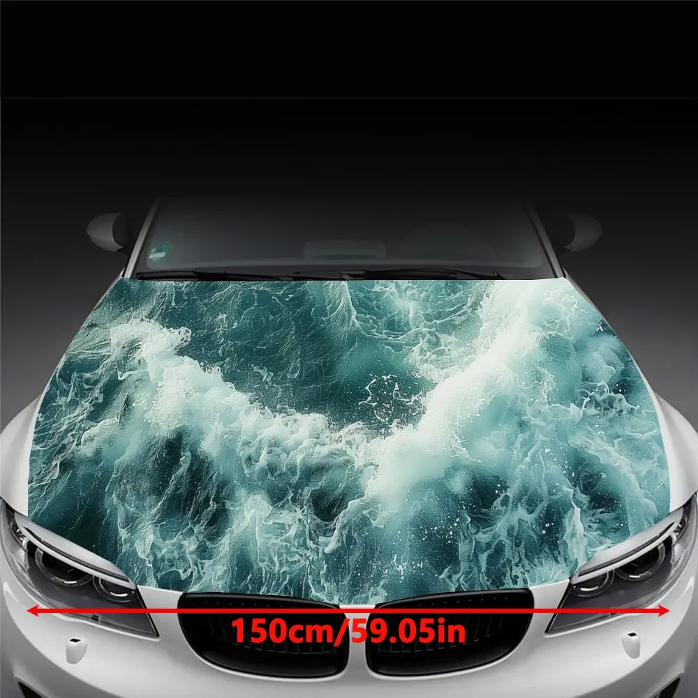 Green Ocean Waves Spray Print Car Hood Wrap Color Vinyl Sticker Truck Graphic Bonnet DIY Auto Accessories Decoration Decal Gift