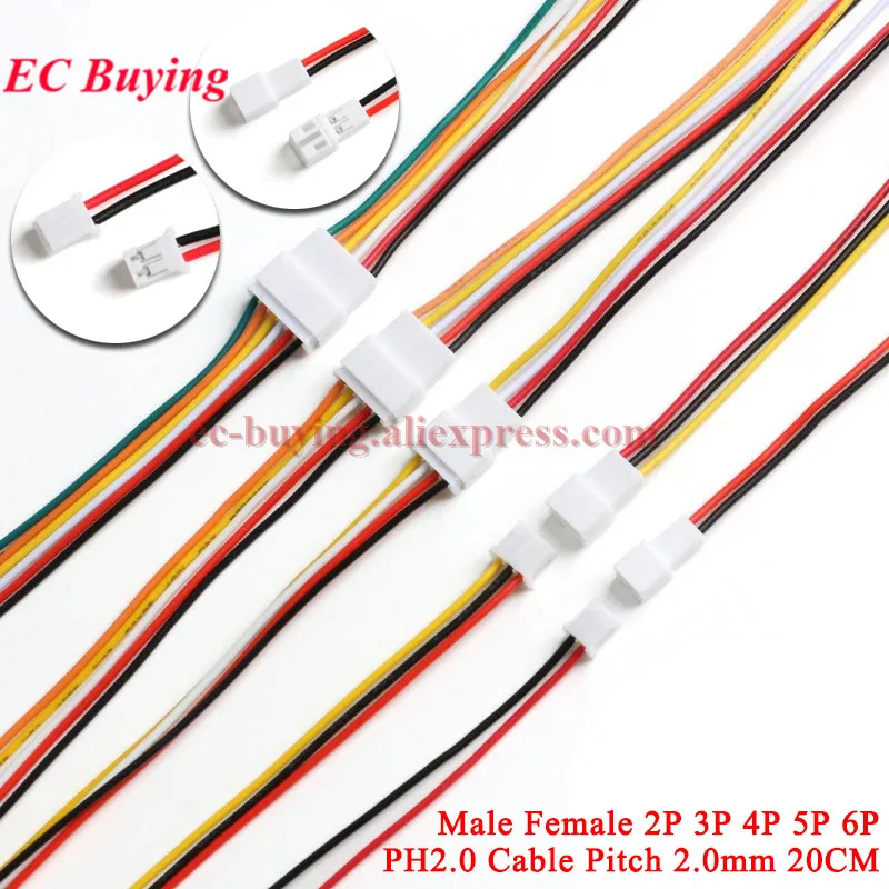 2Pc-10Pcs 20CM JST PH 2.0 PH2.0 Connector Male Female Plug Jack 2P 3P 4P 5P 6P 2/3/4/5/6 Pin Micro Electronic Cable JST PH 2.0mm