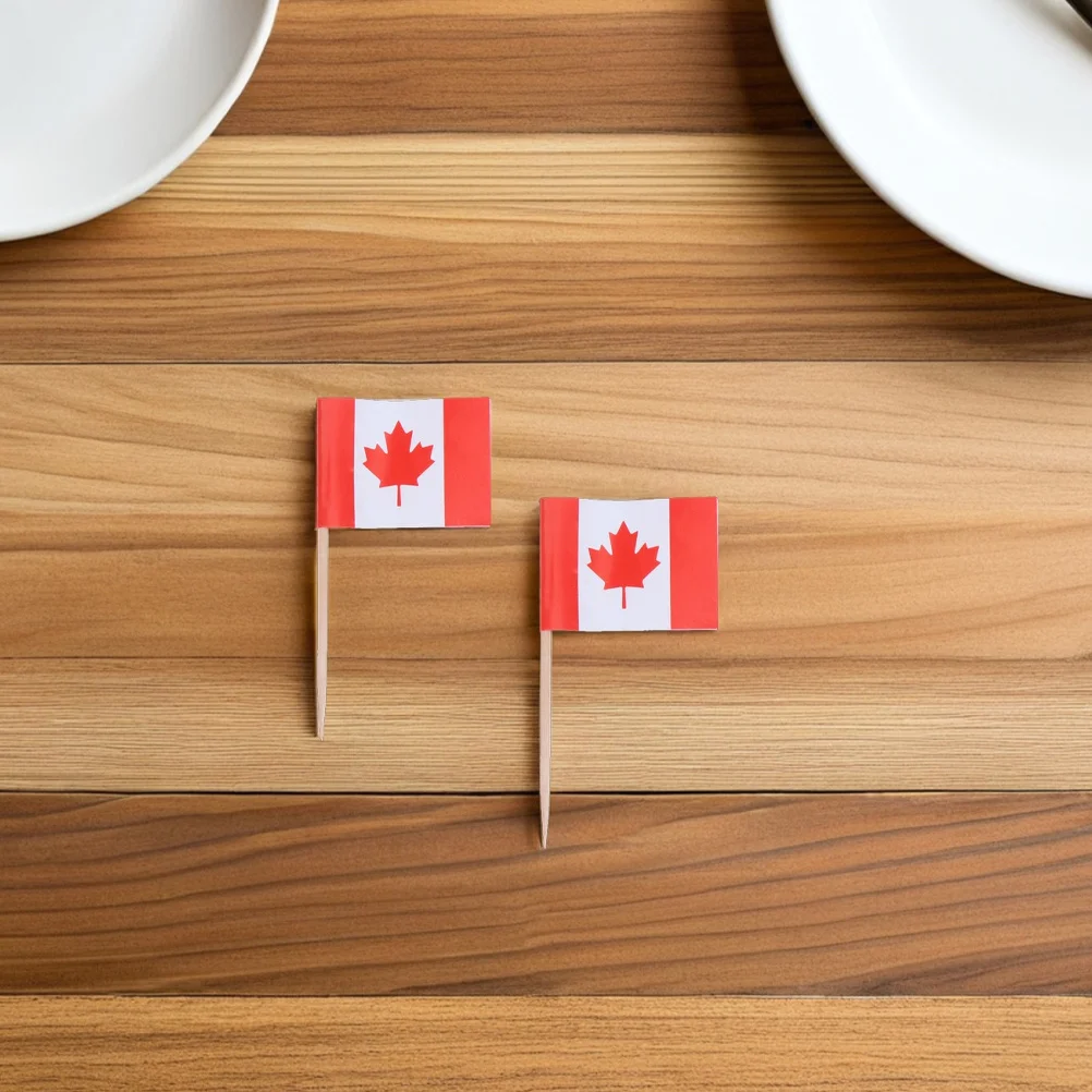 

150pcs Mini Canadian Flag Toothpicks Small Paper Food Flags For Cake Cheese Platter Decorations Party Buffet Appetizer Picks