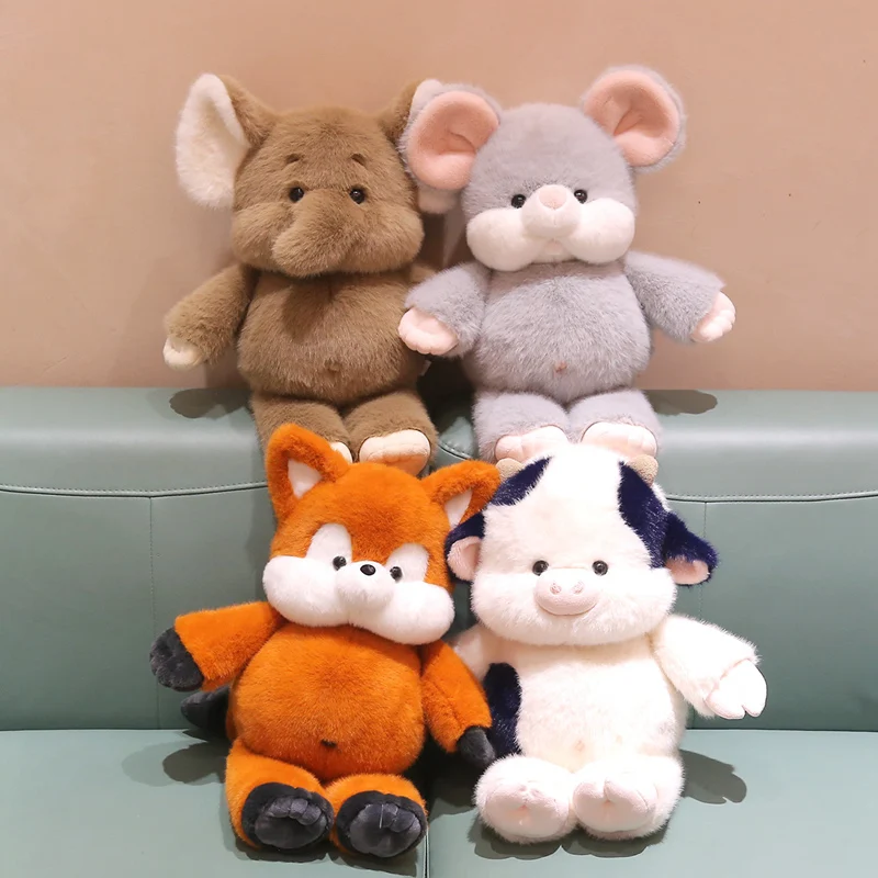 

Lovely Chubby Forest Animal Plush Toys Stuffed Fluffy Cartoon Fox Cow Mouse Elephant Doll Children Appease Doll Room Decor